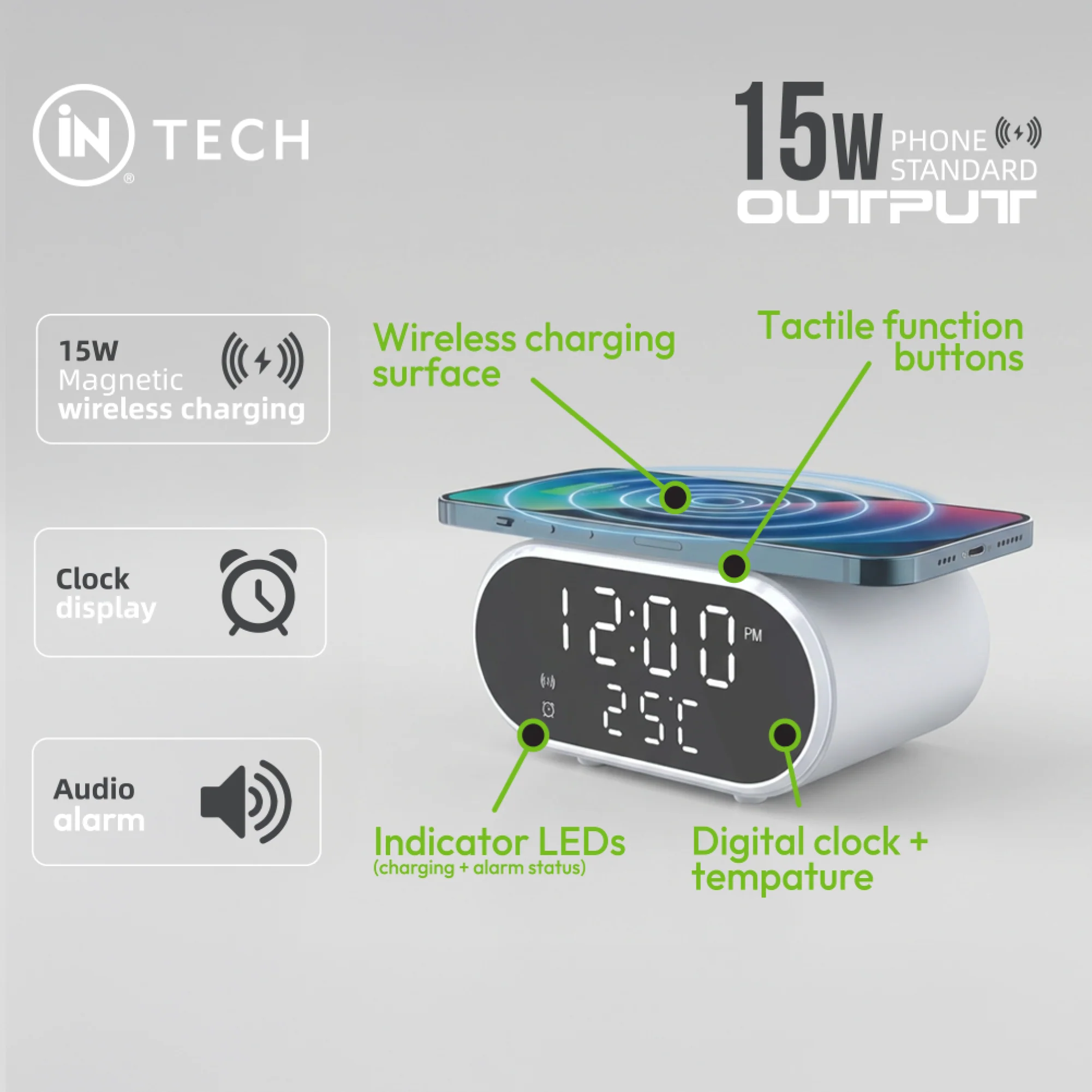 2-in-1 Digital Wireless Charging Alarm Clock | 15W Fast Qi Charger - Image 6
