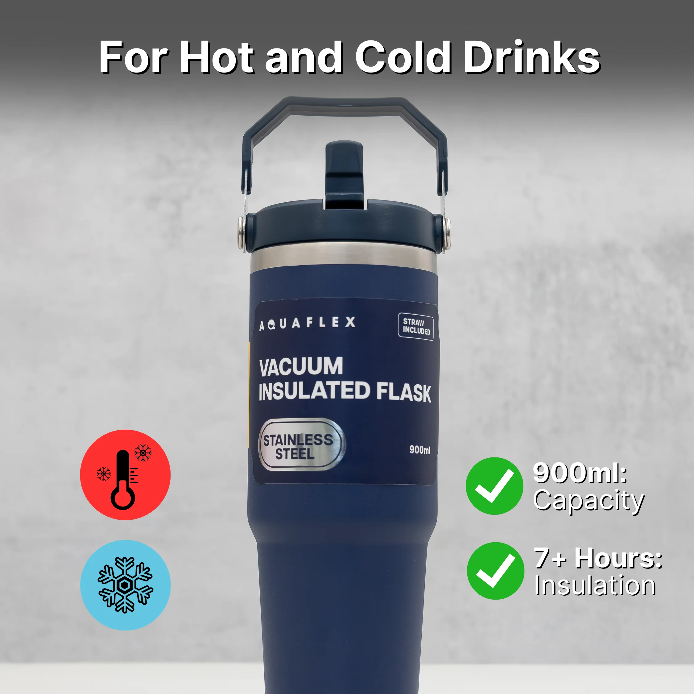 Aqua Flex Stainless Steel Water Bottle - Double Wall Vacuum Insulated Tumbler with Straw - Image 7