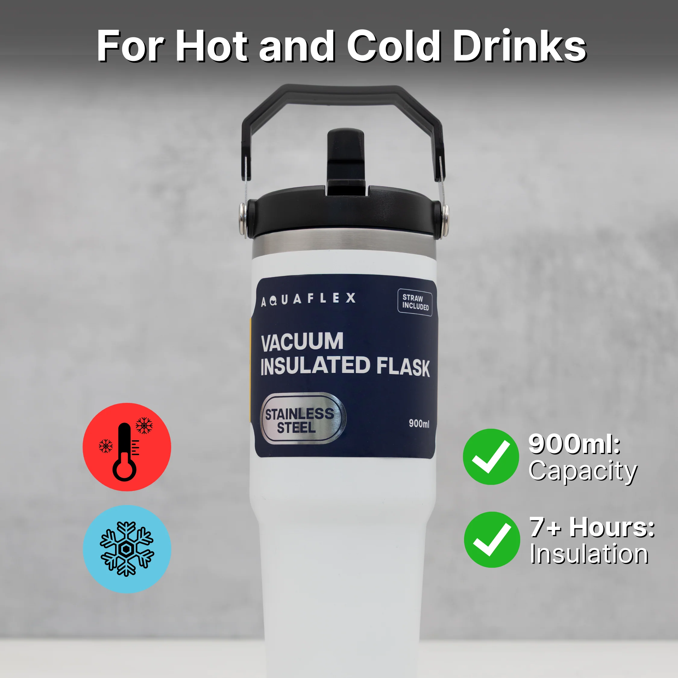 Aqua Flex Stainless Steel Water Bottle - Double Wall Vacuum Insulated Tumbler with Straw - Image 8