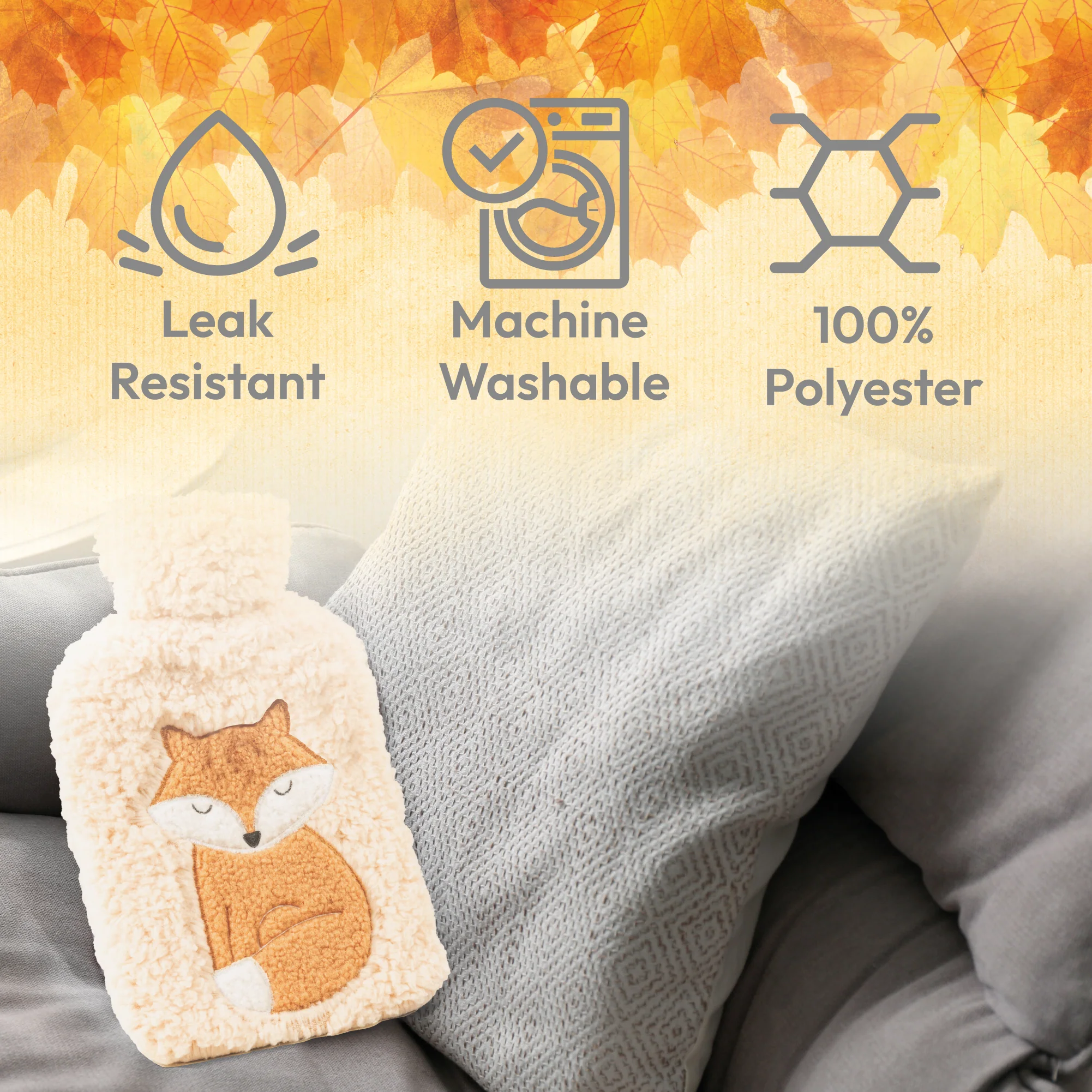 Hot Water Bottle with Soft Cover - Grey - Image 5