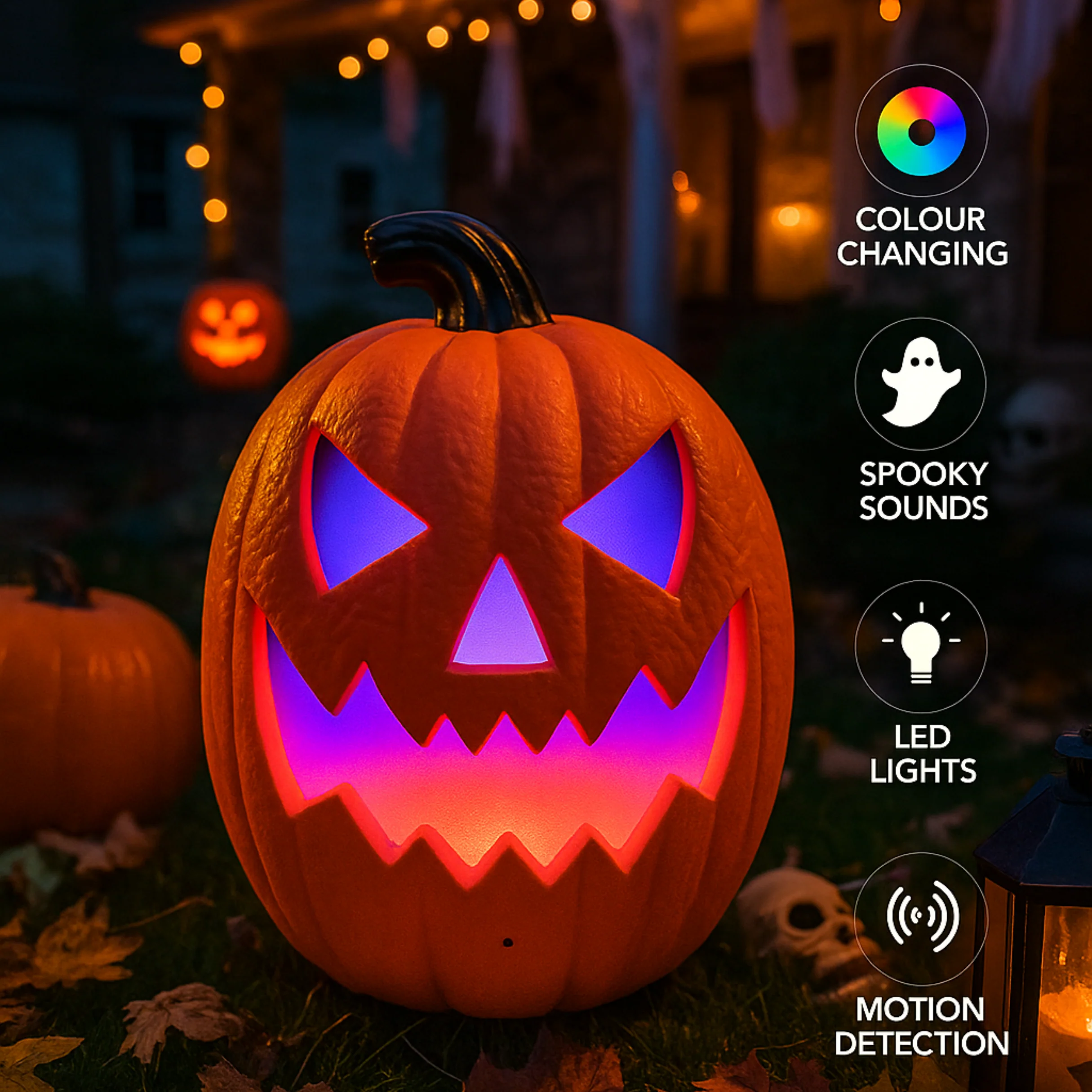 iN Halloween LED Pumpkin - Halloween Decoration - Colour Changing - Spooky Sounds - Motion Detection -Size 21.5x10x30cm - Image 4