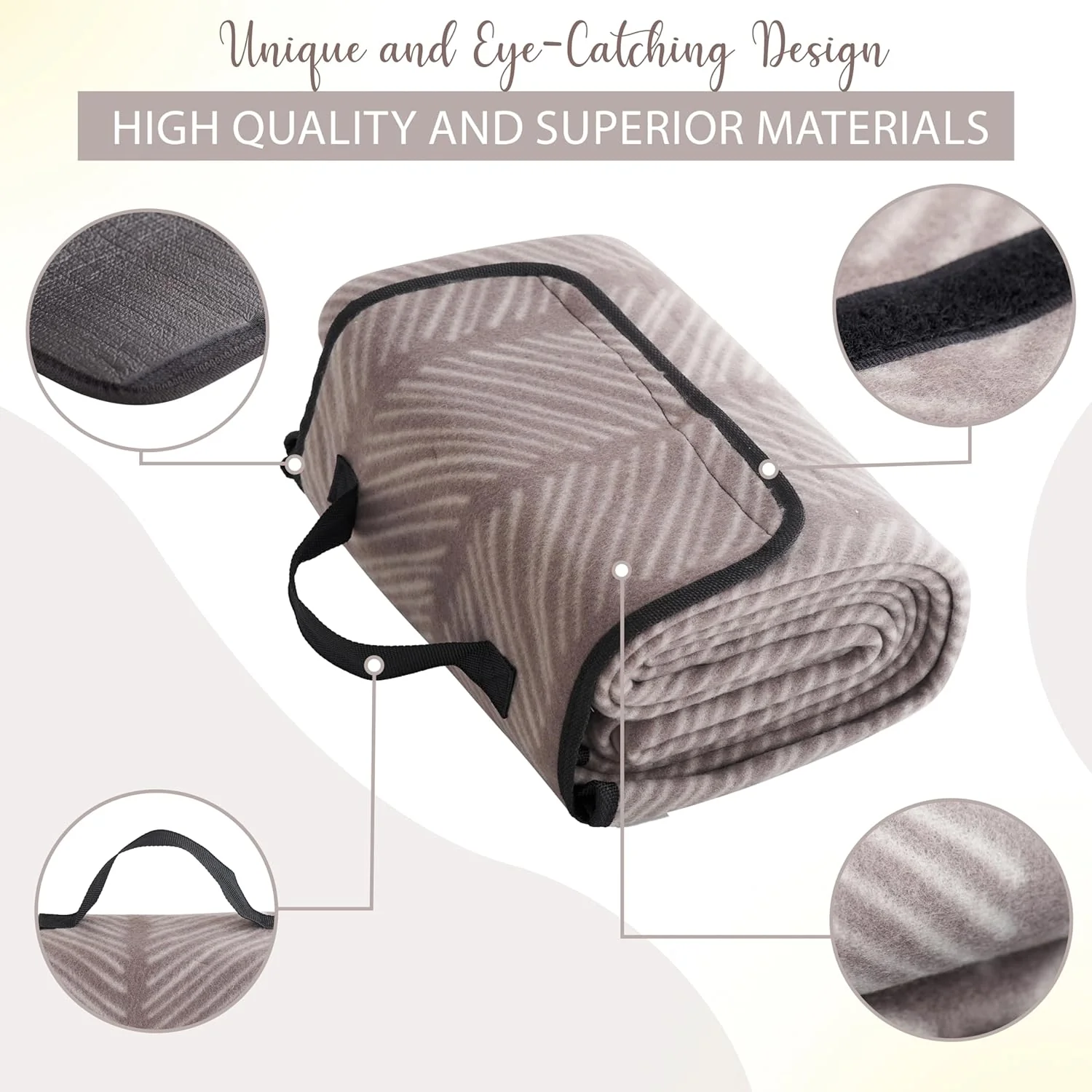 iN Premium Picnic Blanket Waterproof Backing - Waterproof Picnic Mat with Carrying Handle - Sand proof - Machine Washable -Generous Size 132cm x132cm - Image 5