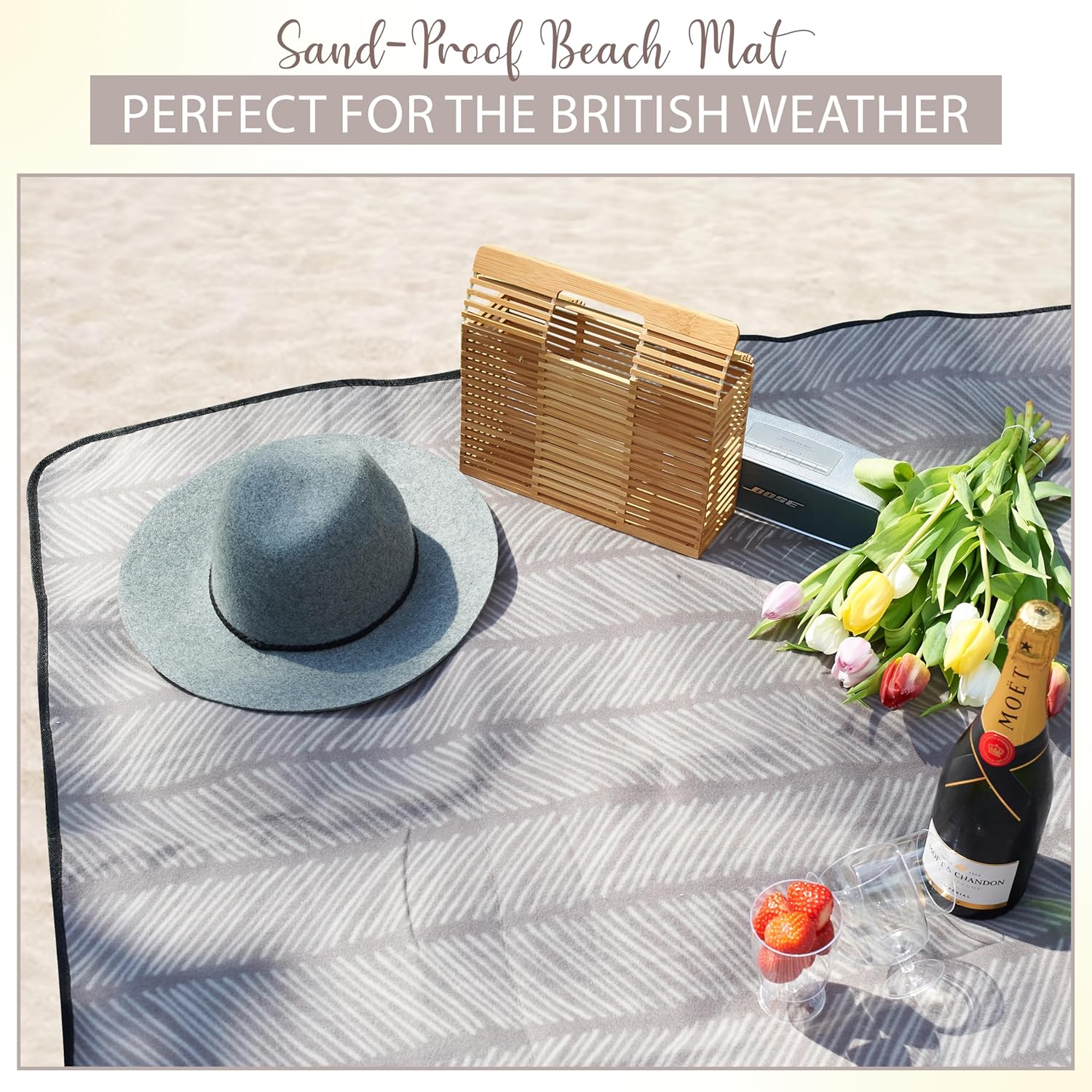 iN Premium Picnic Blanket Waterproof Backing - Waterproof Picnic Mat with Carrying Handle - Sand proof - Machine Washable -Generous Size 132cm x132cm - Image 7