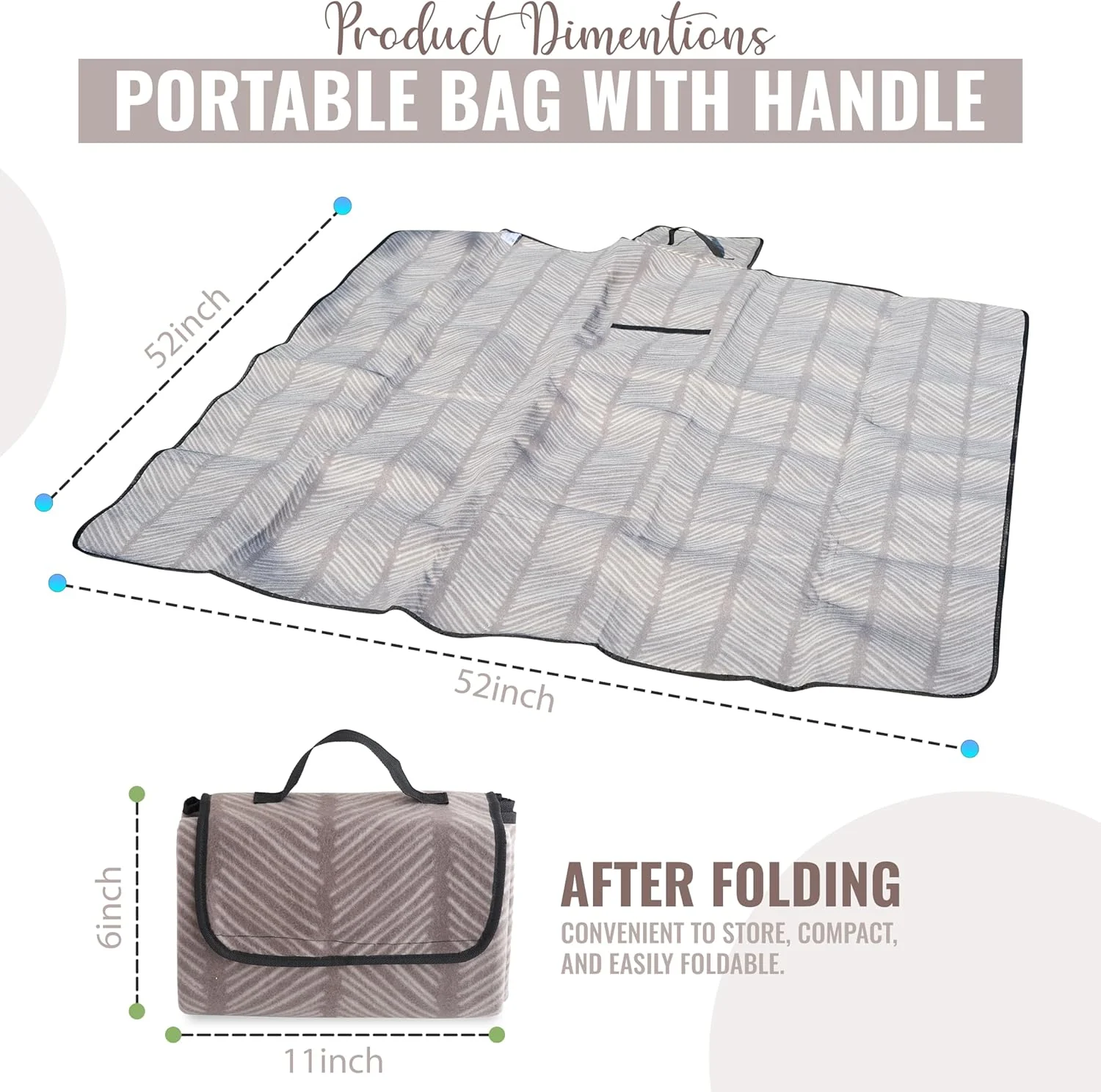 iN Premium Picnic Blanket Waterproof Backing - Waterproof Picnic Mat with Carrying Handle - Sand proof - Machine Washable -Generous Size 132cm x132cm - Image 9