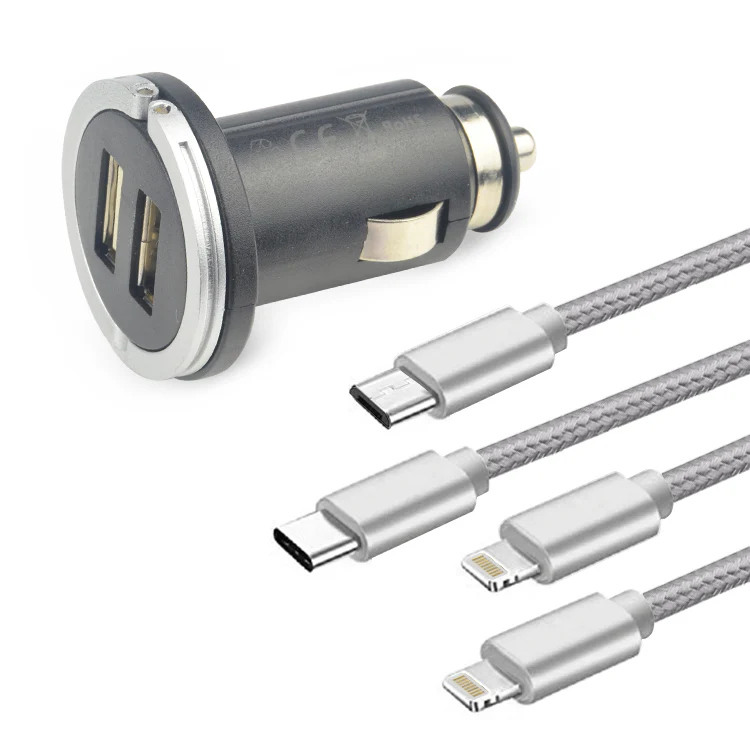 IN TECH Multi-USB Charging Kit | 3-in-1 USB Cable + Charge & Sync Cable + 12/24V Dual USB Car Adapter | Fast Charging Travel Set for iPhone, iPad & Android Devices - Image 3