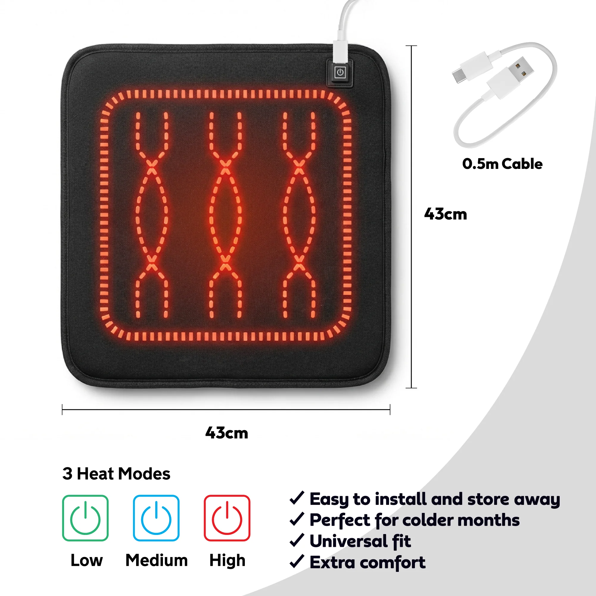 iN Universal Heated Seat Cushion | Portable Heating Pad with Adjustable Temperature  44X44cm - Image 7