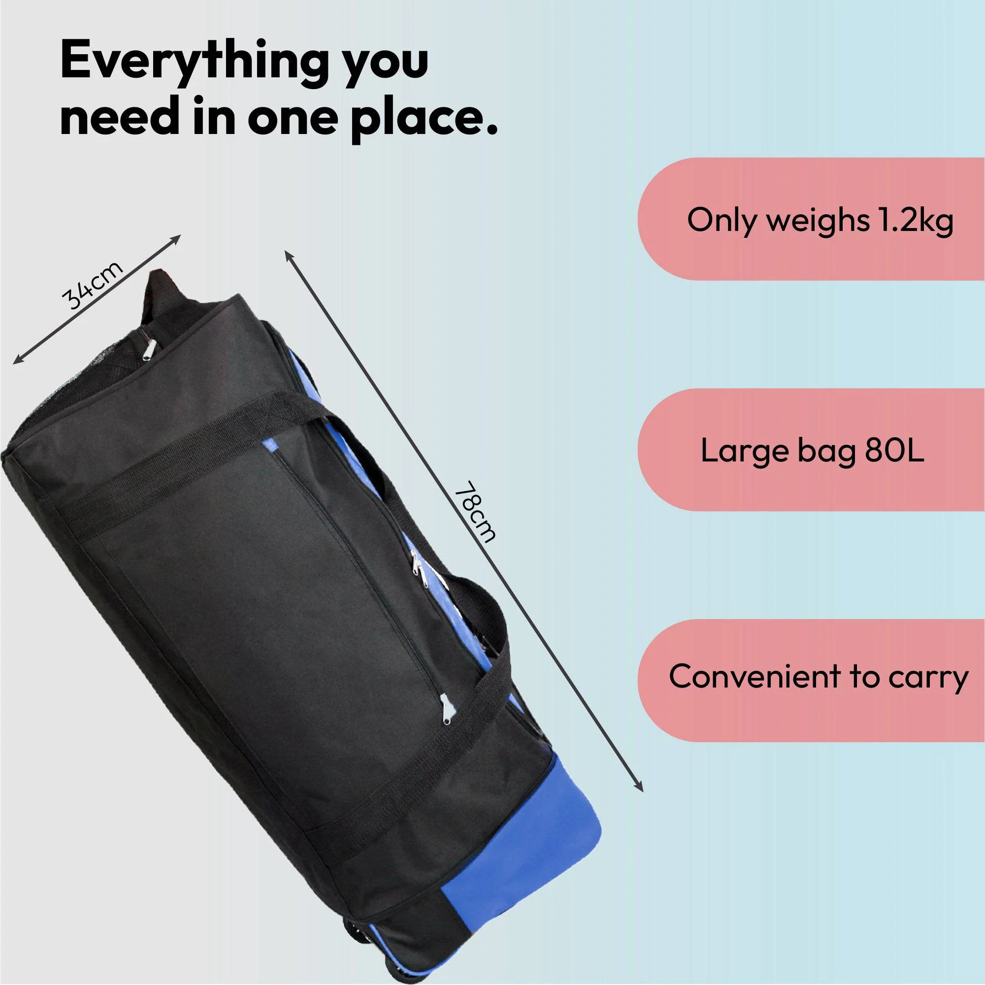 Large Travel Bag With Wheels (Blue) - iN Travel - Image 6