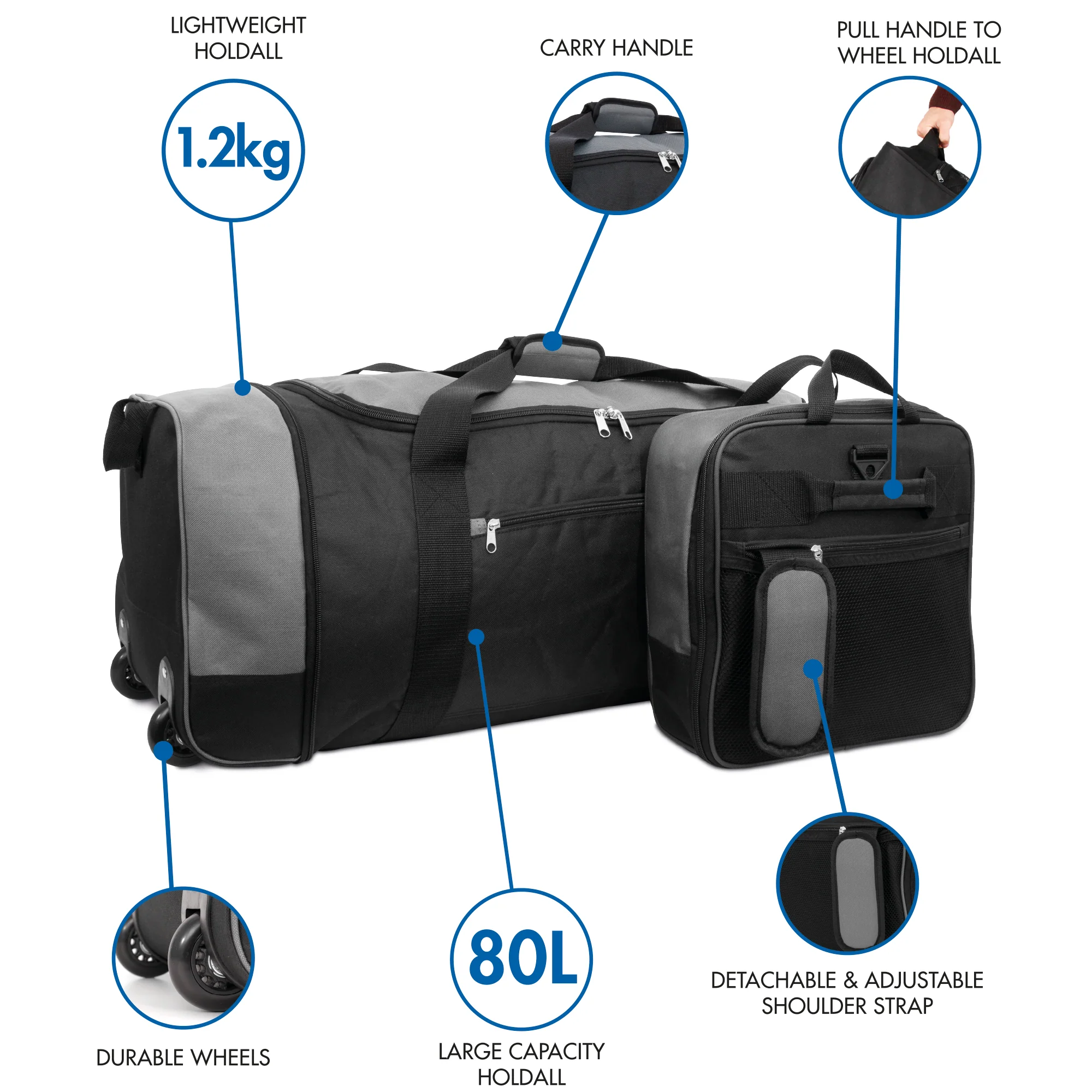 Large Travel Bag With Wheels (Grey) - iN Travel - Image 10