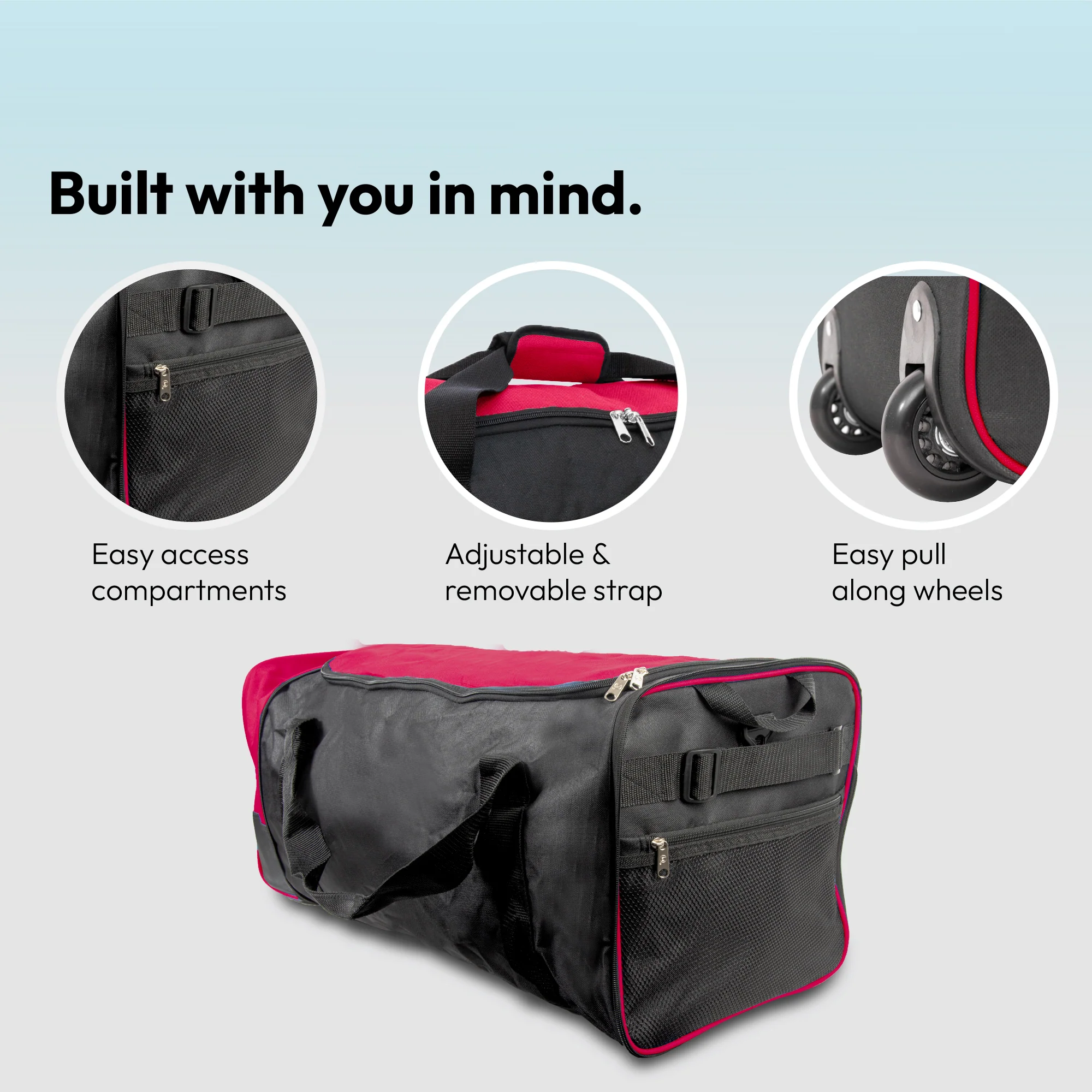 Large Travel Bag With Wheels (Red) - iN Travel - Image 3