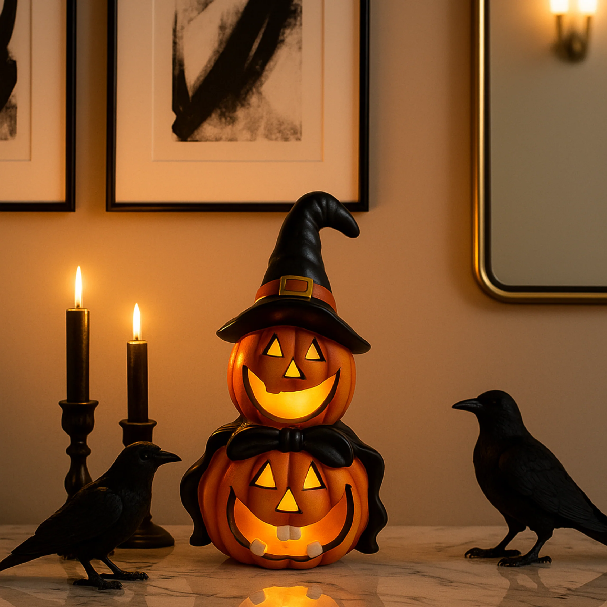 LED Colour Changing Ceramic Halloween Witch Pumpkin – Real Ceramic Halloween Decoration with Batteries Included – Indoor & Outdoor Use – 24x14cm Party Ornament - Image 5