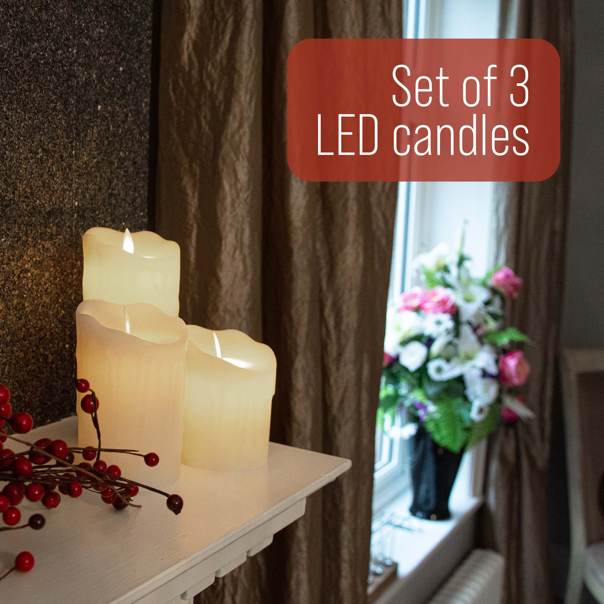 LED Flickering Candle Set (Wax Dripped) with remote control - iN Home - Image 4