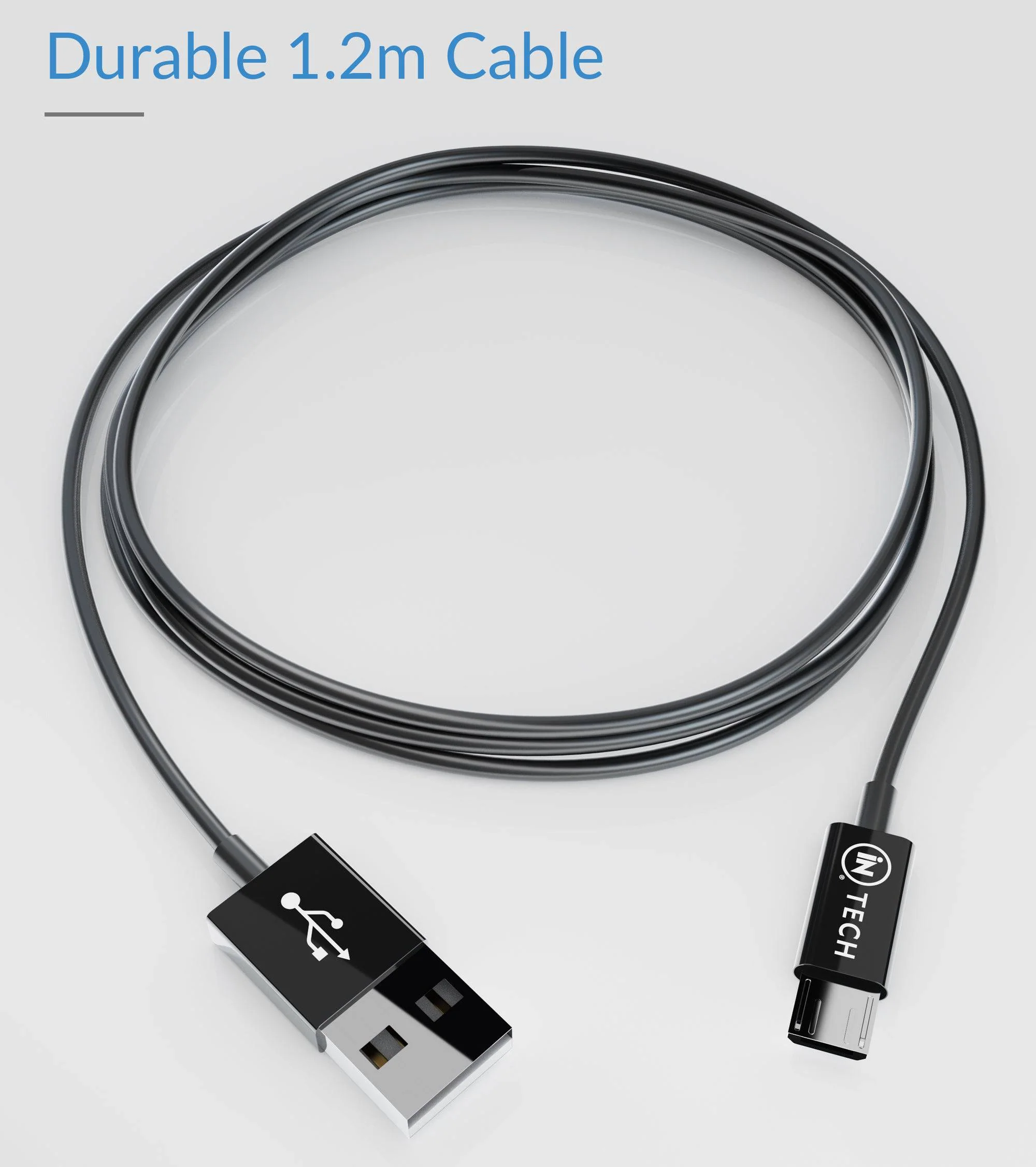 Micro USB Cable Charger and Data Transfer Cable 1.2m (Black) - iN Tech - Image 6