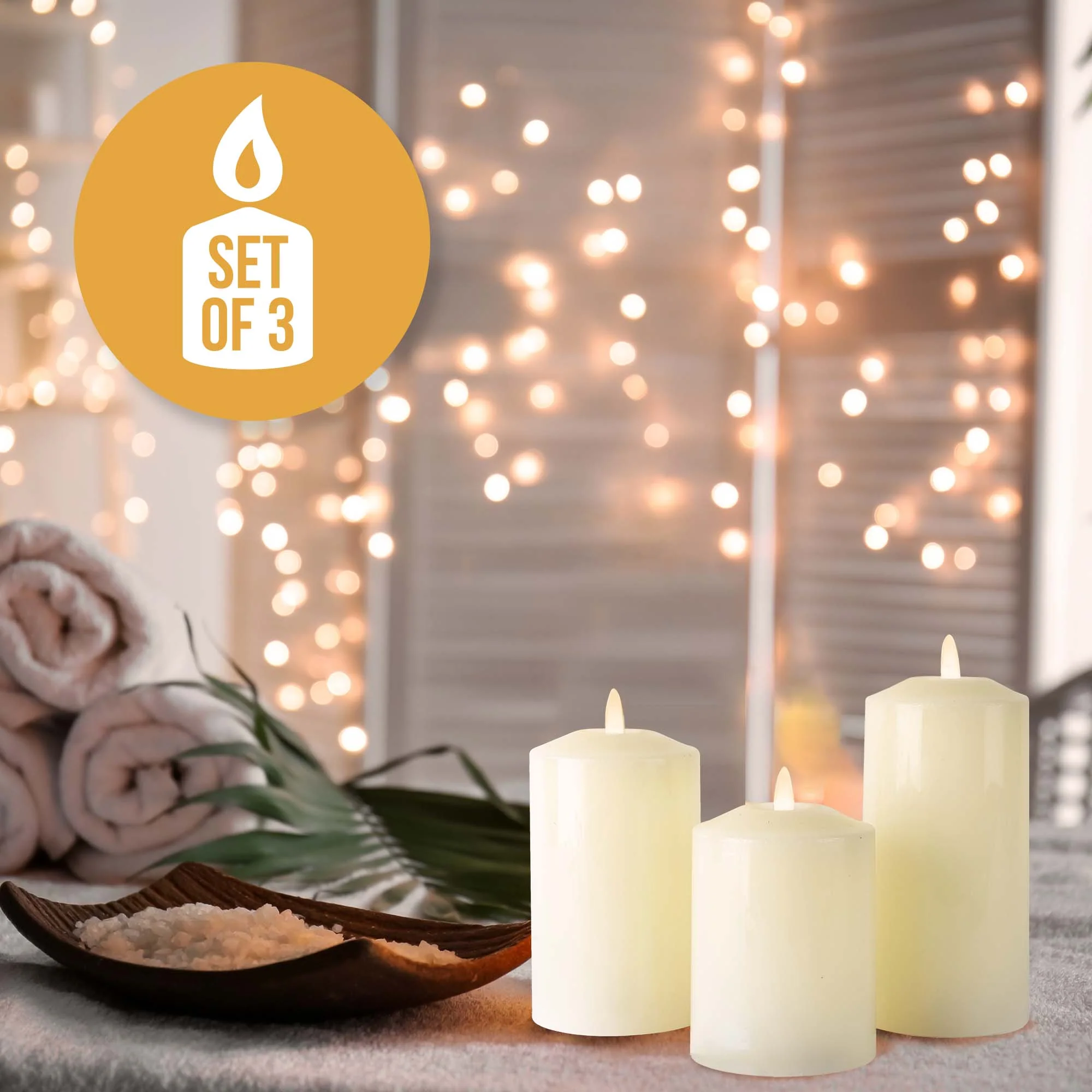 Neutral Flameless LED Candles (Set of 3)- iN Home - Image 3