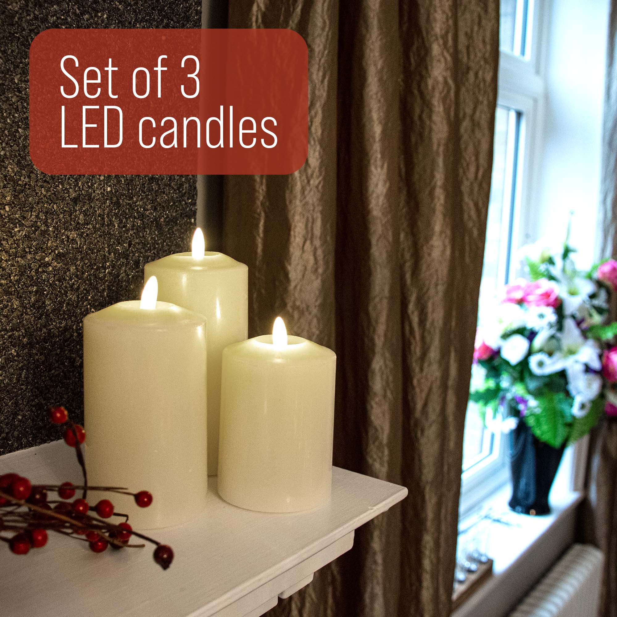 Neutral Flameless LED Candles (Set of 3)- iN Home - Image 8