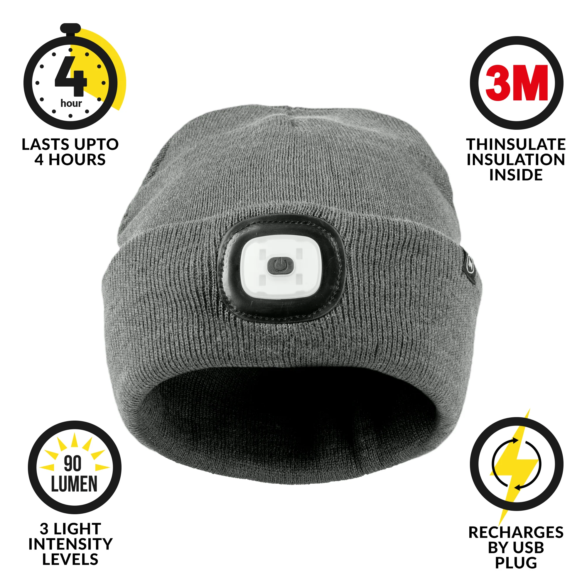 Rechargeable LED Light Thinsulate Beanie Hat (Unisex) (Grey) - iN Style - Image 4