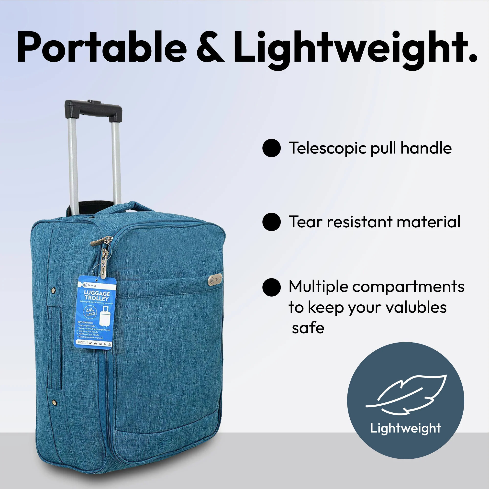 Travel Luggage Trolley with Extendable Handle on Wheels (Teal) - Image 4