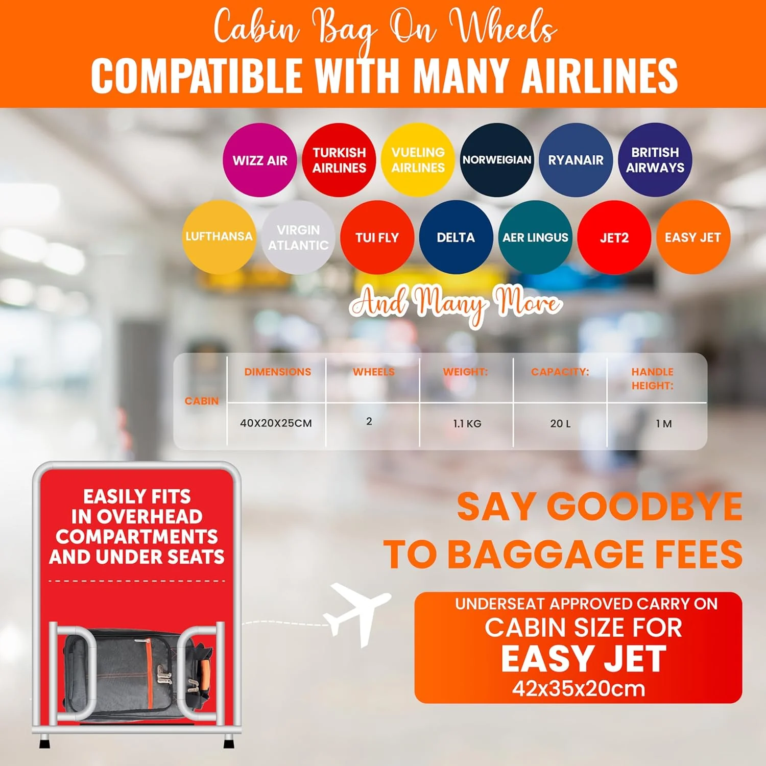 Underseat Cabin Bag | Lightweight Travel Holdall on Wheels - Ryanair EasyJet Approved - Image 5